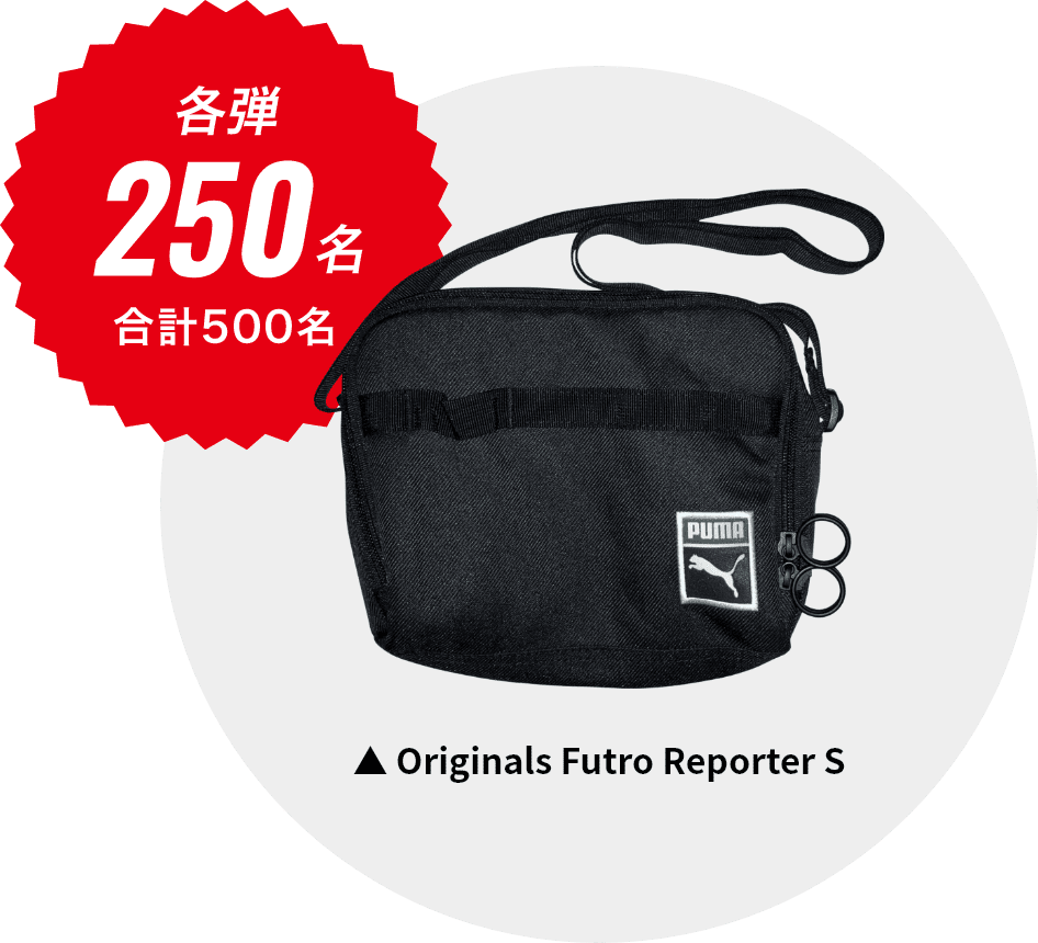 各弾250名 合計500名 Originals Futro Reporter S サイズ：26×19.5cm 容量：1.5L