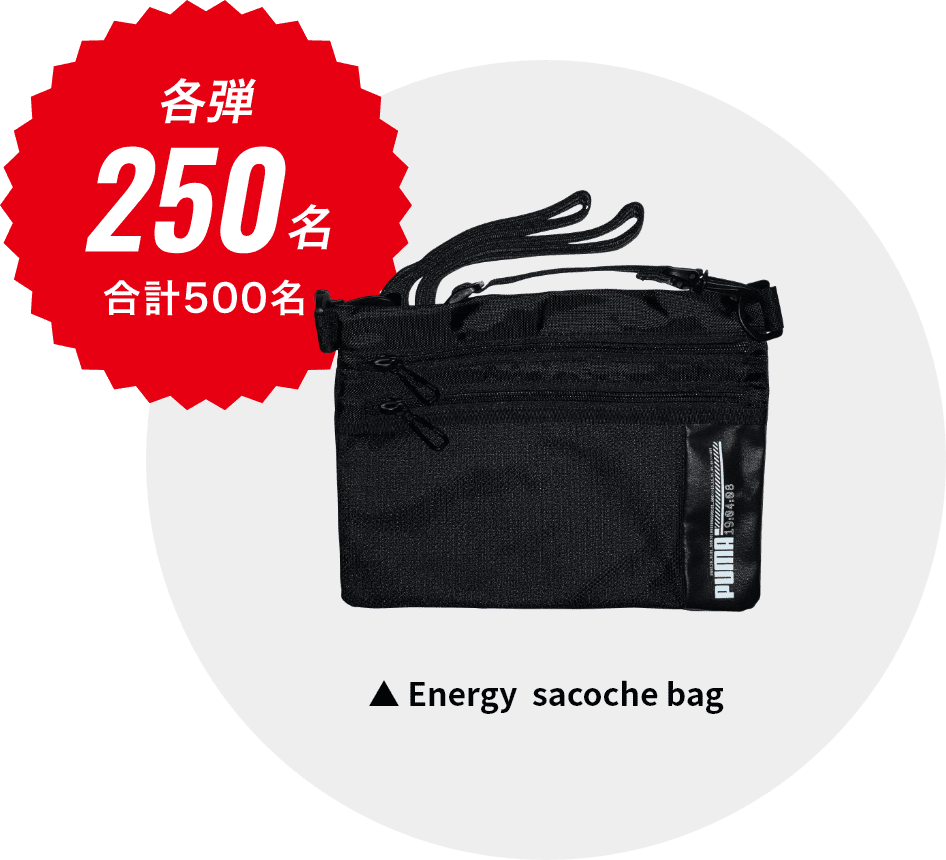 各弾250名 合計500名 Energy sacoche bag サイズ：26×19.5cm 容量：1.5L