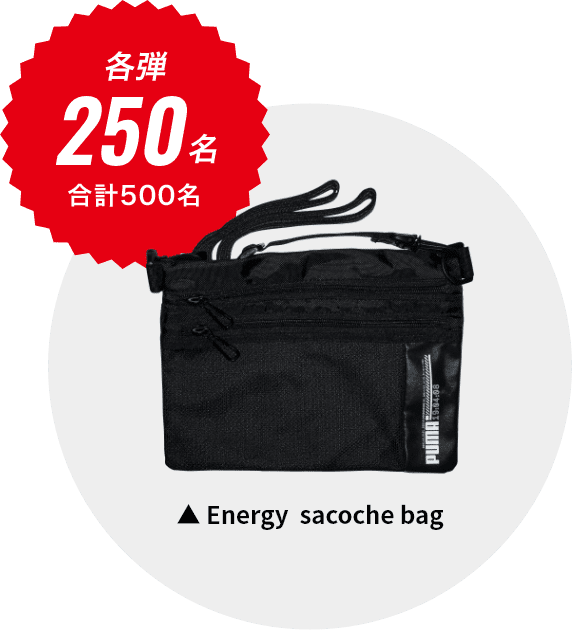 各弾250名 合計500名 Energy sacoche bag サイズ：26×19.5cm 容量：1.5L